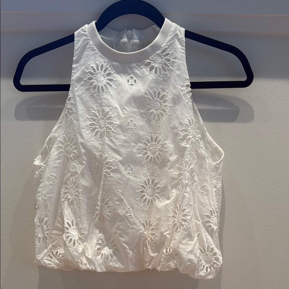 Zara Cream Embellished Crop Tank Top